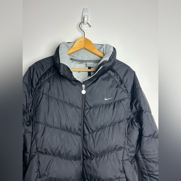 VTG Y2K Nike Puffer Duck Down Jacket Size XL Center Whoosh Black Womens Comfy - Picture 7 of 16